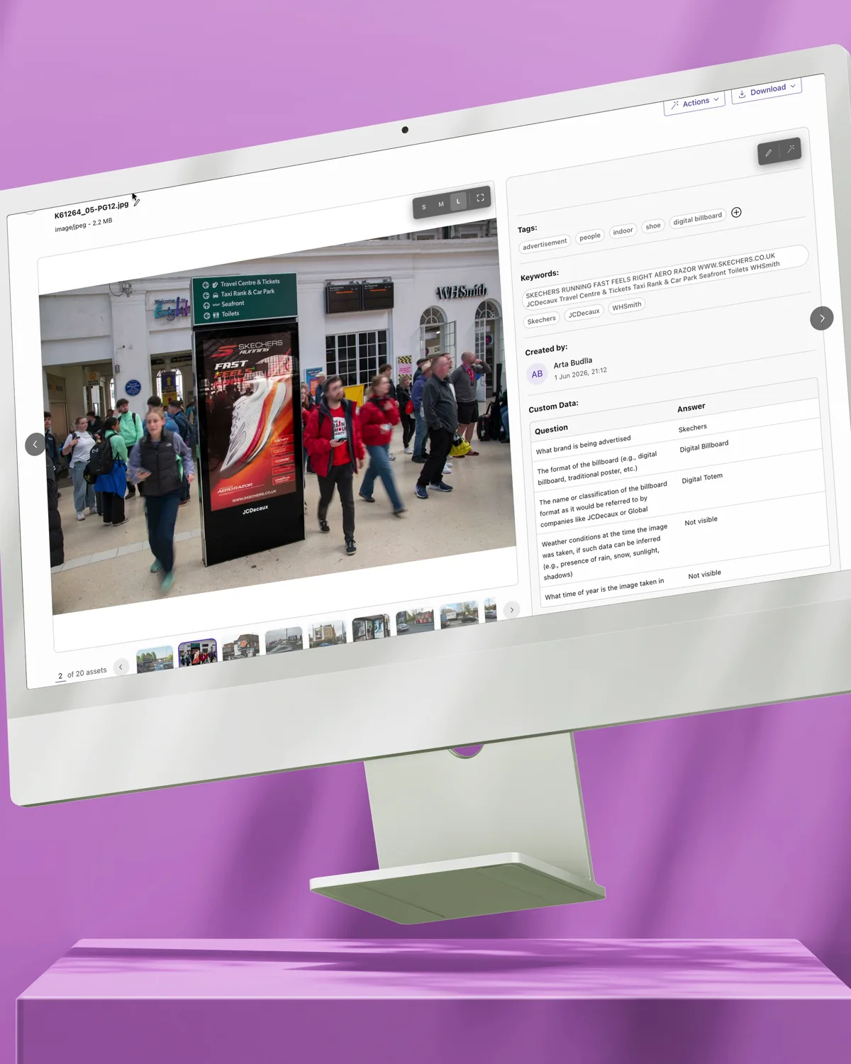 Visionworx asset management, read by ai: Every image tagged, its text read, and your own questions answered on upload.